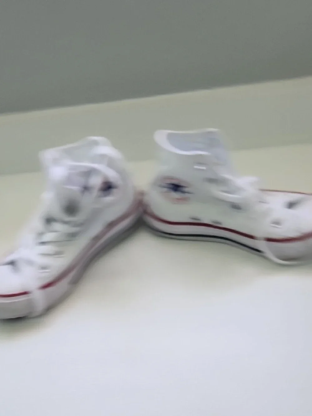 Converse Kids White High Top Sneakers with Red Trim